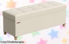 Banco baúl plegable SONGMICS, ¡un super chollo con patas de madera y capacidad para 300 kg! Aprovecha este precio loco y organiza tu hogar llenándolo de emociones.