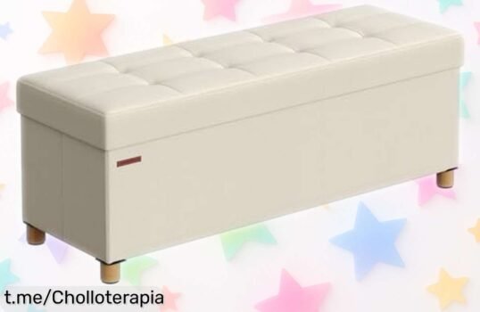 Banco baúl plegable SONGMICS, ¡un super chollo con patas de madera y capacidad para 300 kg! Aprovecha este precio loco y organiza tu hogar llenándolo de emociones.