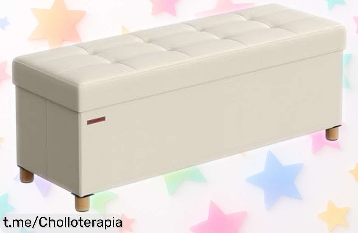 Banco baúl plegable SONGMICS, ¡un super chollo con patas de madera y capacidad para 300 kg! Aprovecha este precio loco y organiza tu hogar llenándolo de emociones.