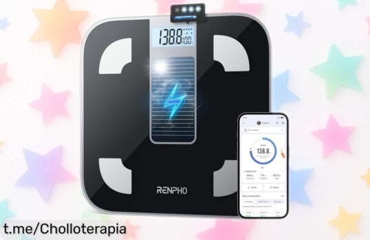 Báscula digital RENPHO Elis Solar con conexión a tu móvil: mide peso, grasa y músculo. Aprovecha este precio de escándalo antes de que se acabe. ¡Tu salud no espera!