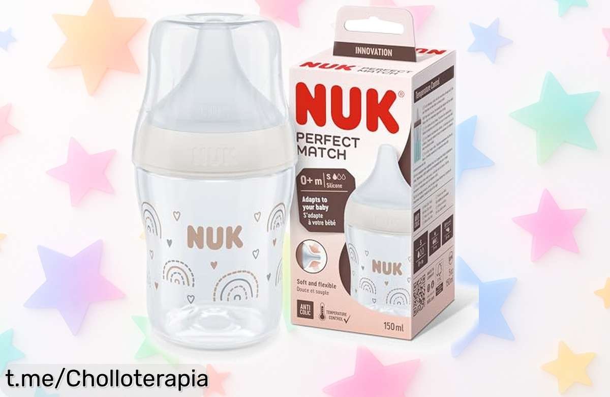 Biberón NUK Perfect Match que se adapta al paladar del bebé, ¡chollazo con ventilación anticólicos y control de temperatura para el mejor cuidado desde el primer día!