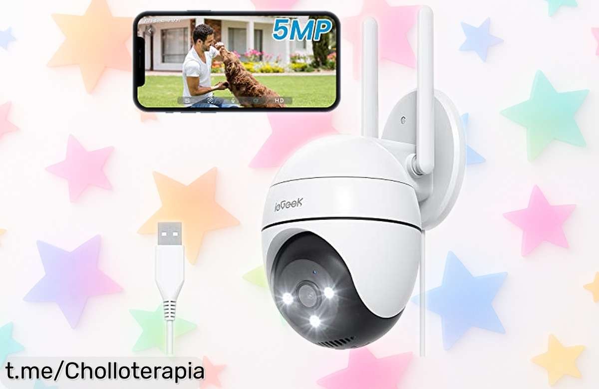 Cámara de vigilancia exterior ieGeek 5MP con visión nocturna en color, precio muy bajo para que siempre sepas lo que pasa; ¡no dejes pasar este ofertón y protege tu hogar ya!