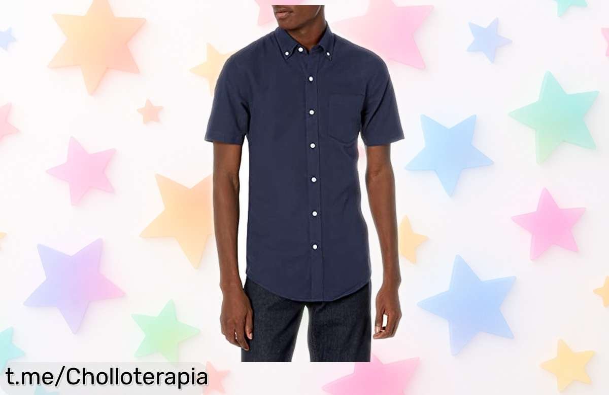 Camisa Oxford de manga corta Amazon Essentials, corte entallado y resistente; increíble ofertón que no te puedes dejar escapar para lucir como un campeón.