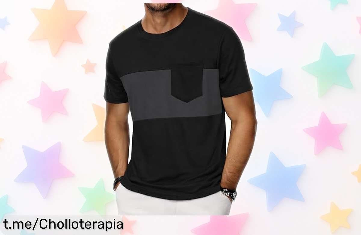 Camiseta básica de hombre Wayleb con bolsillo práctico y diseño patchwork a precio regalado que no querrás dejar pasar, ¡aprovéchala ya y luce increíble cada día!