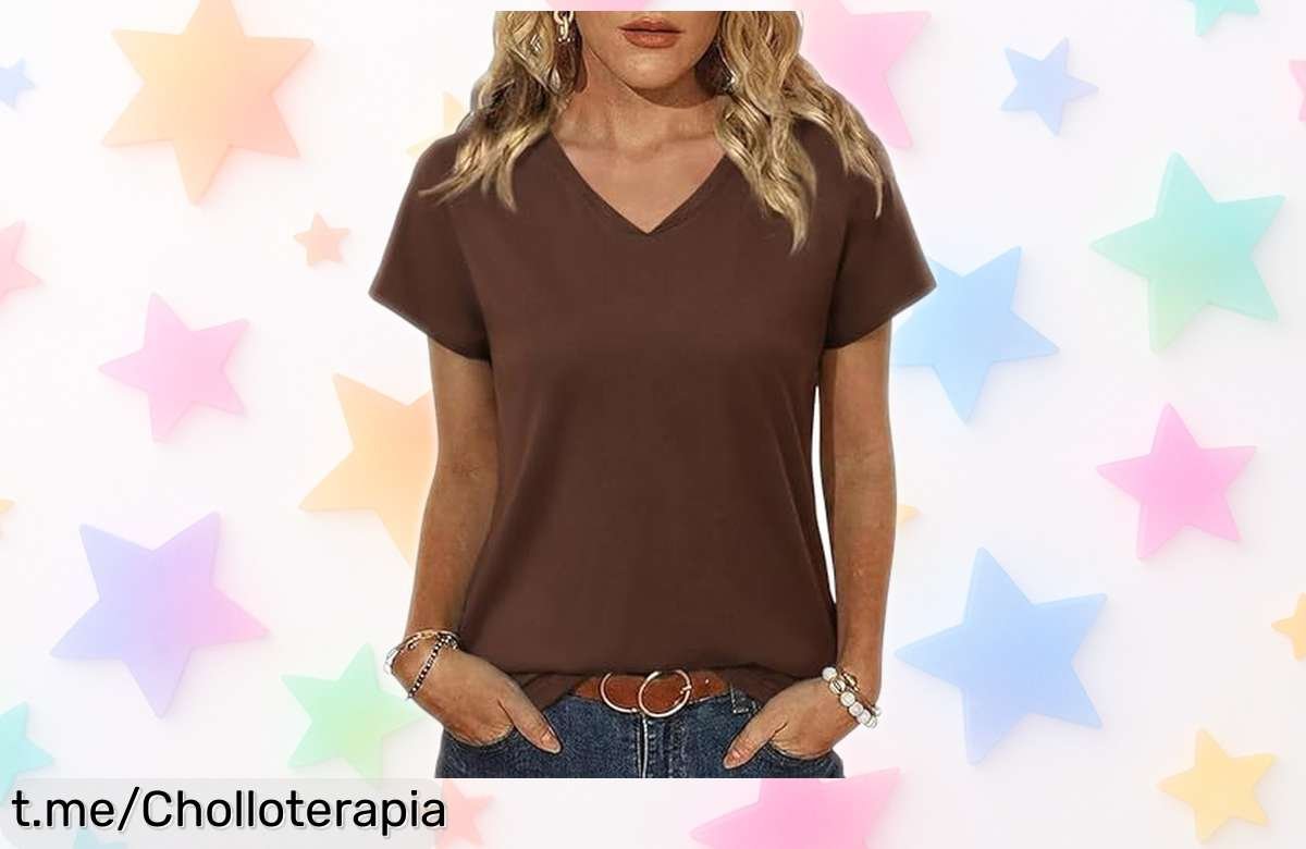 Camiseta de mujer Jahetuul con escote en V y hombro caído a precio regalado, luce bien sin gastar ¡aprovecha esta oferta impresionante antes de que se acabe!