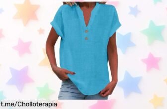 Camiseta de mujer con cuello en V de algodón y lino a precio de escándalo, ¡renueva tu armario ya y no te quedes sin la tuya!