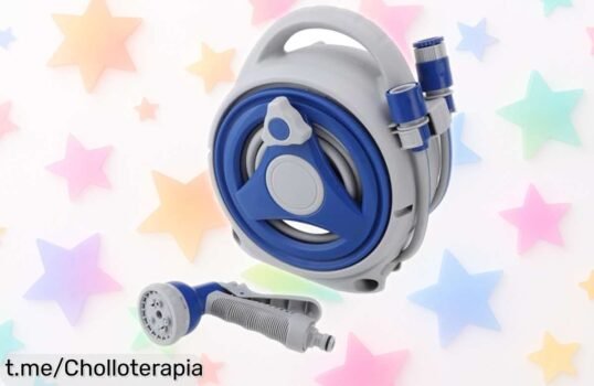 Carrete retráctil para manguera de jardín con tubo de 15 m y boquilla, rebajado como nunca antes; ¡organiza tu espacio y disfruta del aire libre ya!