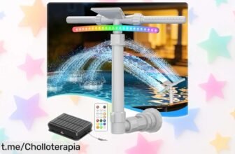 Cascada solar para piscina con doble cabezal que enfría el agua y luces LED de 9 colores, ¡ofertón a un precio loco! Aprovecha la diversión y refresco en tu hogar ya mismo.