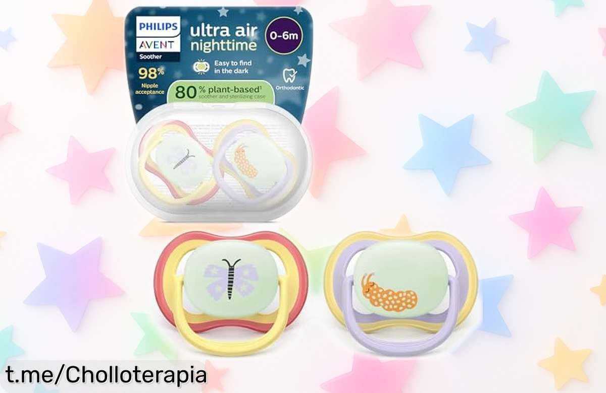 Chupetes Philips Avent Ultra Air brillan en la oscuridad, ¡super chollo! Pack de 2 que cuida a tu bebé y además le encanta. Consigue el tuyo antes de que se agoten, no te quedes sin él.
