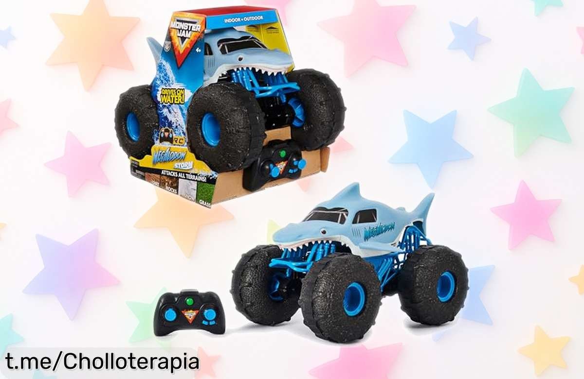 Coche teledirigido Monster Jam Megalodón RC que corre hasta 76m y pasa por agua, un ofertón irresistible para que tus peques se diviertan sin parar, no dejes pasar esta oportunidad ya
