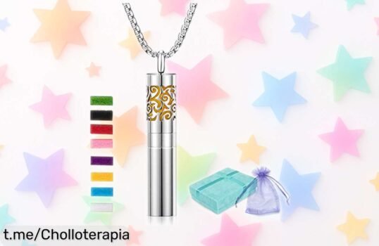 Collar difusor de aceites esenciales LURICO en acero inoxidable, tu aroma favorito siempre a mano a un precio increíble que no querrás dejar escapar. ¡Consíguelo y siente la diferencia!