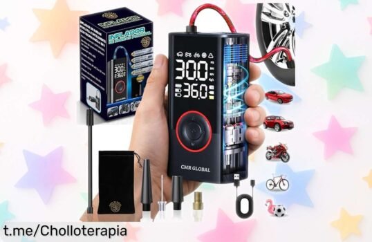 Compresor de aire portátil Super Pro con linterna para coche y bici, ¡última oportunidad! Aprovecha su precio de escándalo y asegúrate siempre en tus aventuras.