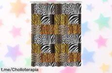 Cortina de baño animal print LOLAhome con diseño único que transforma tu espacio a un precio loco, ¡aprovéchala antes de que se agote!