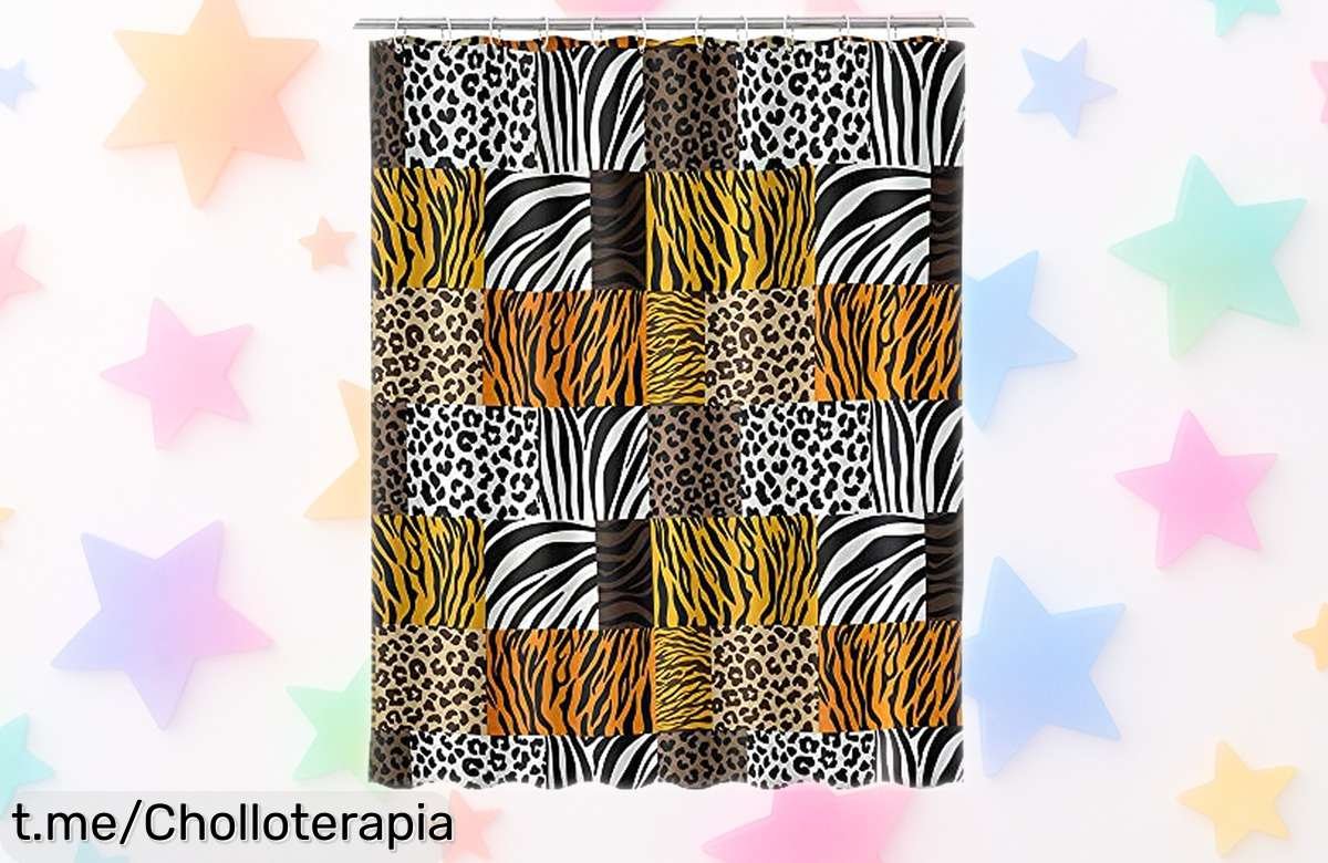 Cortina de baño animal print LOLAhome con diseño único que transforma tu espacio a un precio loco, ¡aprovéchala antes de que se agote!