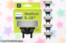 Cuchillas de repuesto Philips OneBlade en pack de 5: afeitado perfecto sin preocupaciones y con aviso para el cambio. ¡No te pierdas este ofertón, tu cara lo agradecerá!