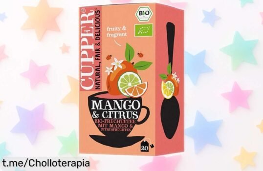 Deliciosas bolsitas de infusión ecológica CUPPER sabor mango citrus, ¡precio rebajado y sin cafeína! Date un capricho saludable que te hará sentir increíble cada sorbo.