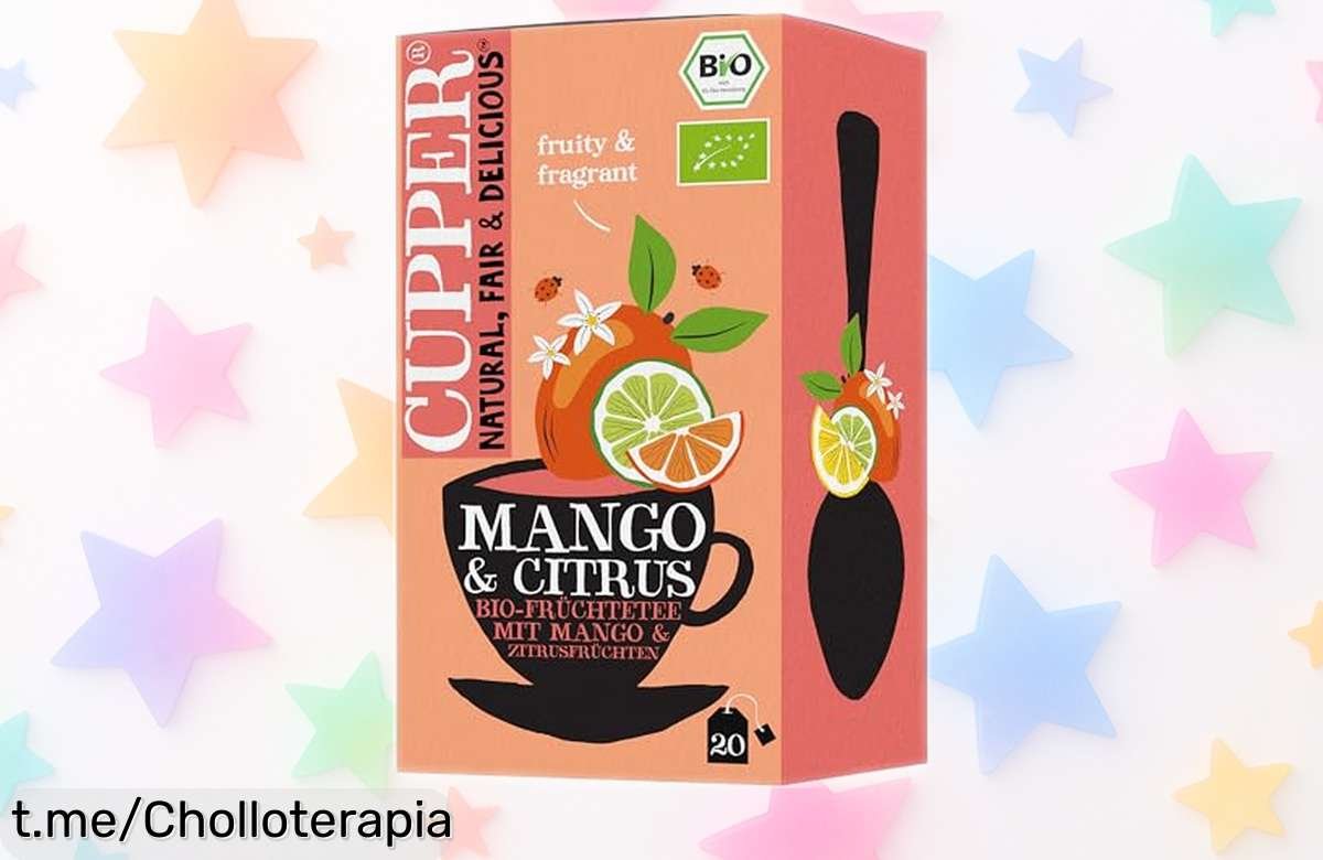 Deliciosas bolsitas de infusión ecológica CUPPER sabor mango citrus, ¡precio rebajado y sin cafeína! Date un capricho saludable que te hará sentir increíble cada sorbo.