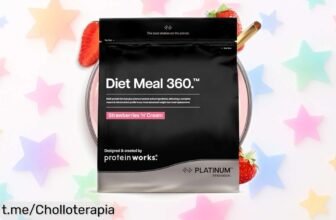 Descubre el increíble Shake sustituto de comidas Protein Works Diet Meal 360 Platinum: ¡33 raciones llenas de energía y sabor a fresas con nata! Aprovecha este ofertón y no te quedes sin él.