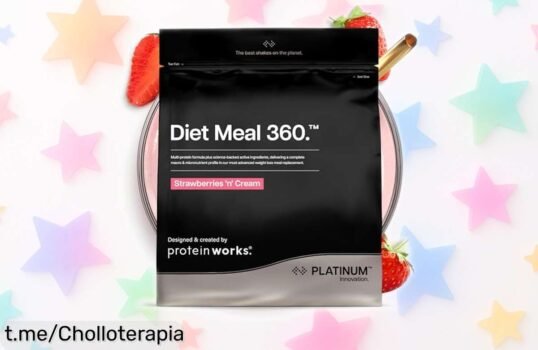 Descubre el increíble Shake sustituto de comidas Protein Works Diet Meal 360 Platinum: ¡33 raciones llenas de energía y sabor a fresas con nata! Aprovecha este ofertón y no te quedes sin él.