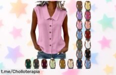 Descubre la blusa sin mangas estilo Peter Pan, ligera y fresca: aplica el cupón y renueva tu armario con un precio de escándalo que te va a enamorar. ¡No esperes más!