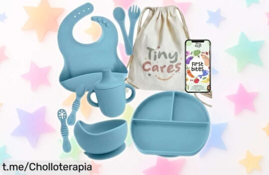 Descubre la vajilla de silicona Tinycares que hará disfrutar a tu bebé comiendo solo, con un precio increíble y todo lo necesario para empezar ¡No te lo pierdas!