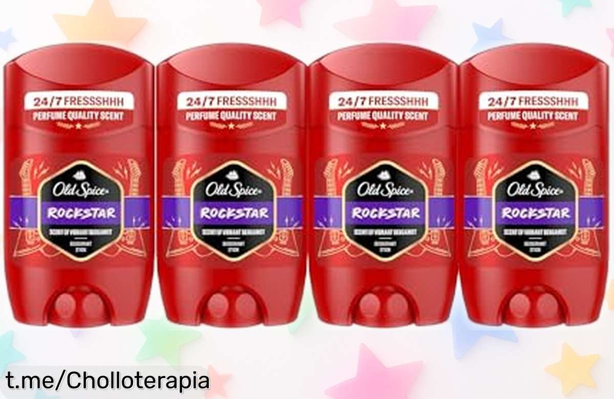 Desodorante en barra Old Spice Rockstar para hombres, pack de 4 unidades a precio loco que elimina el mal olor y cuida tu ropa. ¡No dejes pasar este super chollo y siente la frescura todo el día!
