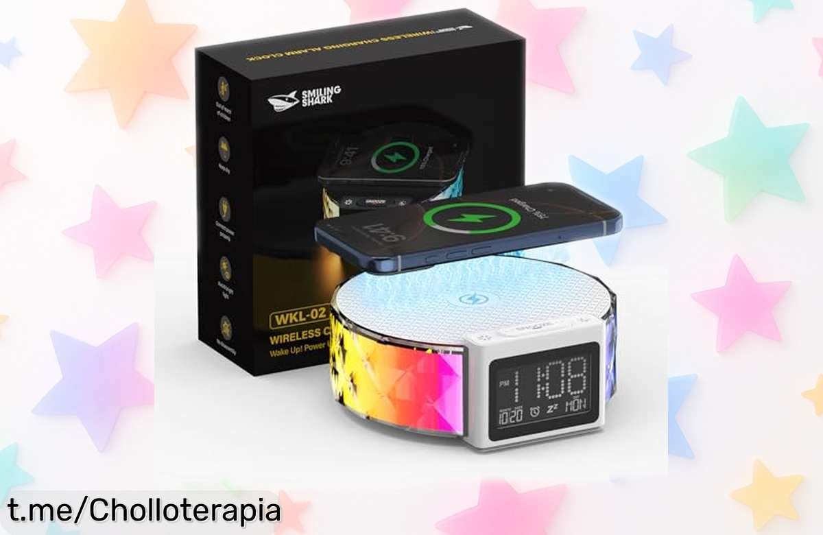 Despertador Smiling Shark: lámpara mágica que carga tu móvil sin líos, un todo en uno a precio increíble. ¡No dejes pasar esta oferta única para iluminar tus mañanas!