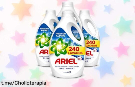 Detergente líquido Ariel Frescor Alpino en pack de 8 botellas, ideal para 240 lavados; no te pierdas este ofertón que hará brillar tu ropa como nunca antes.