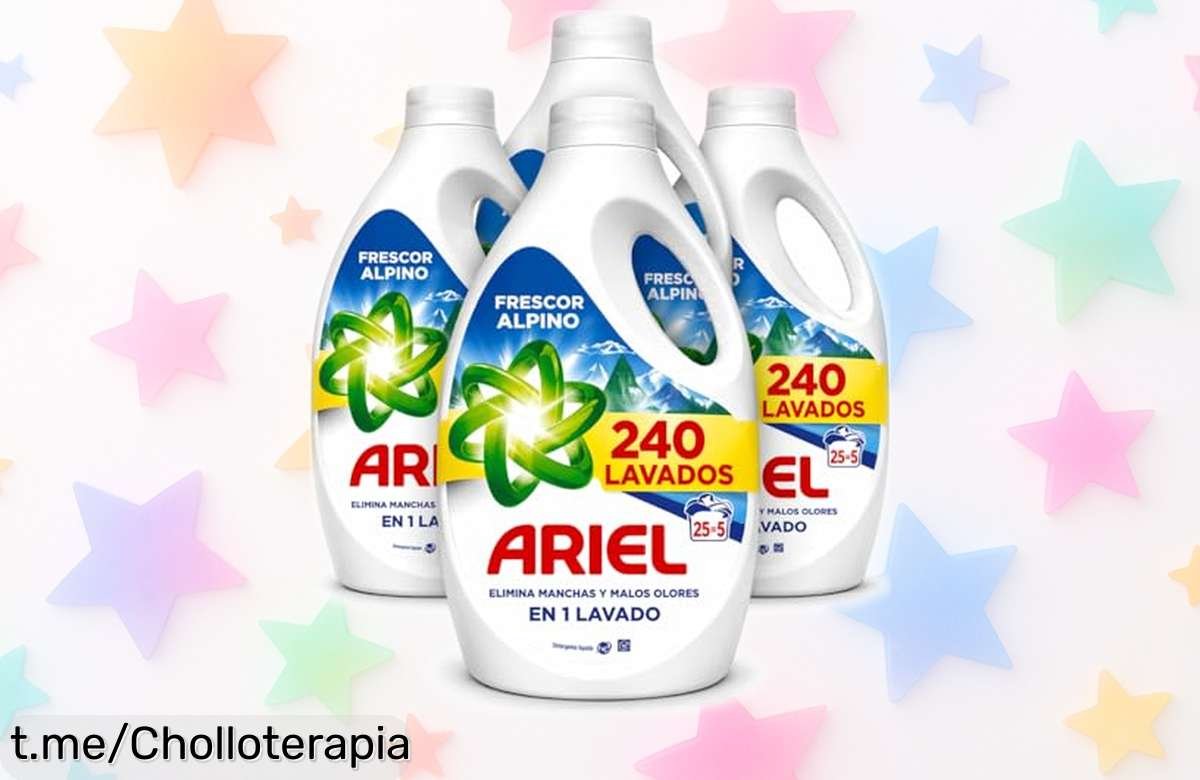 Detergente líquido Ariel Frescor Alpino en pack de 8 botellas, ideal para 240 lavados; no te pierdas este ofertón que hará brillar tu ropa como nunca antes.