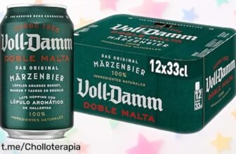 Disfruta del sabor intenso de 12 latas de VollDamm Doble Malta a un precio brutal que no podrás ignorar, ¡tu momento cervecero perfecto te está esperando!