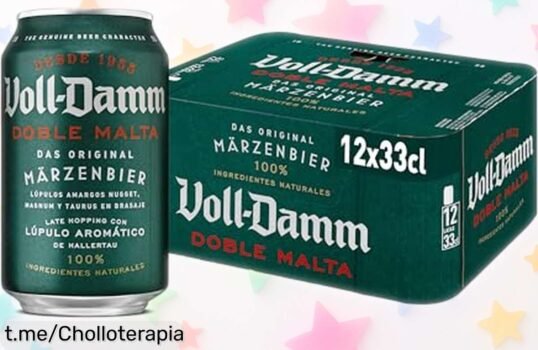 Disfruta del sabor intenso de 12 latas de VollDamm Doble Malta a un precio brutal que no podrás ignorar, ¡tu momento cervecero perfecto te está esperando!