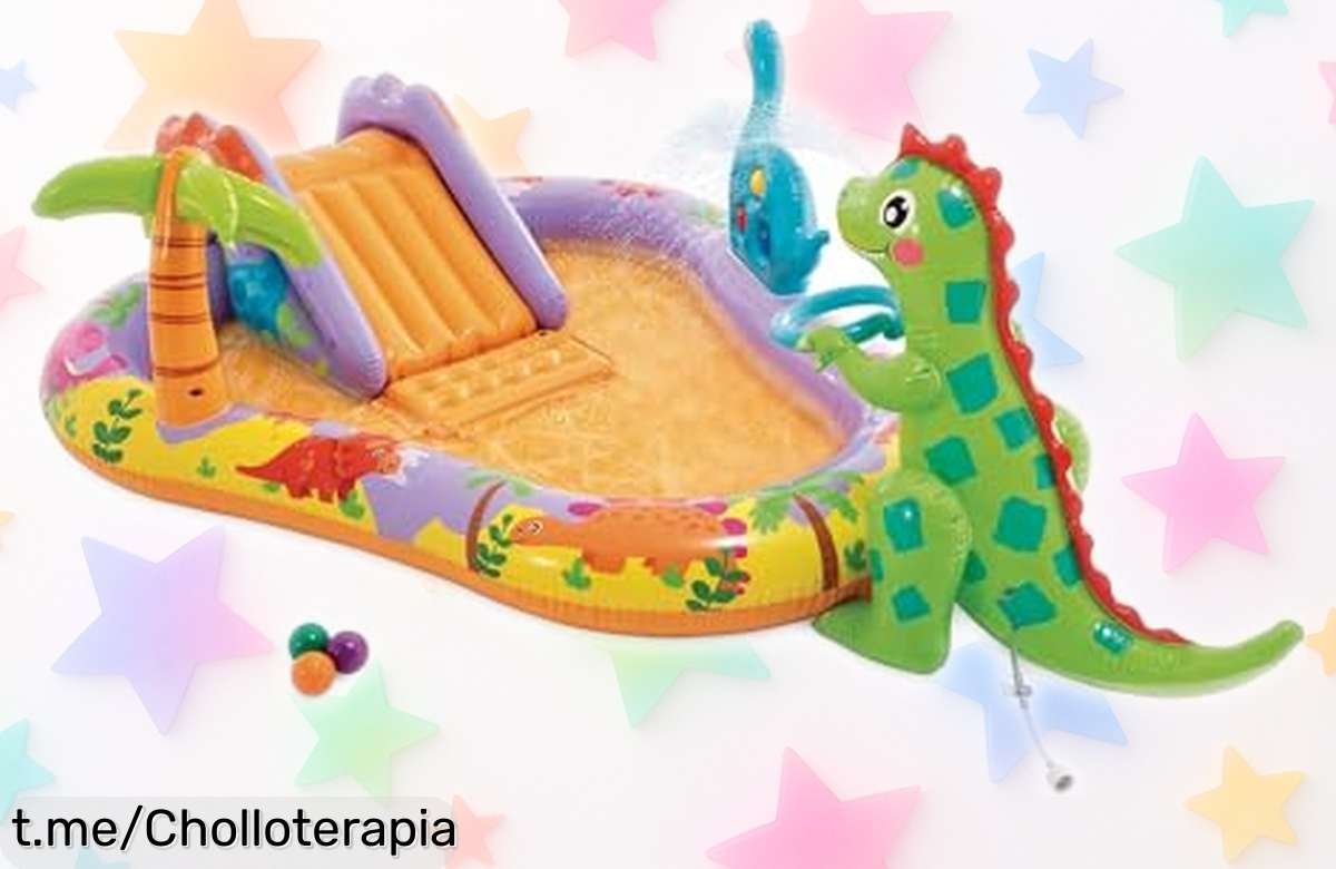Divertida piscina hinchable Intex Dino Park con tobogán y rociador, ¡gigante chollo para que tus peques disfruten del verano como nunca! No dejes escapar esta oportunidad única.