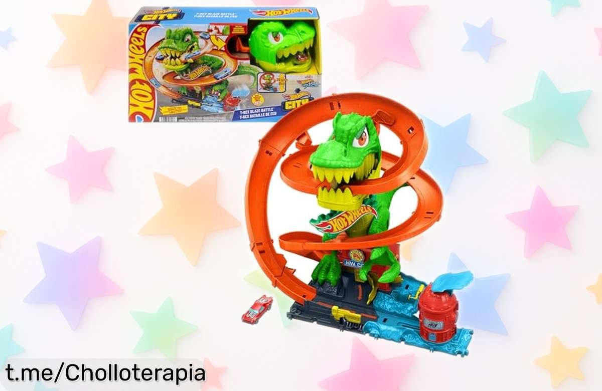 Divertido conjunto Hot Wheels TRex Batalla en llamas con camión de bomberos metálico a un precio loco que desata la emoción y mejora tu puntería ¡No te lo pierdas!