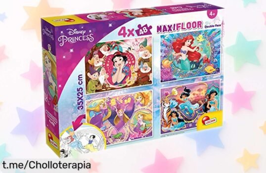 Divertido puzzle de princesas Disney Lisciani con 4x48 piezas que enamorará a los peques; ¡con su doble cara verás horas de juego y creatividad al mejor precio!