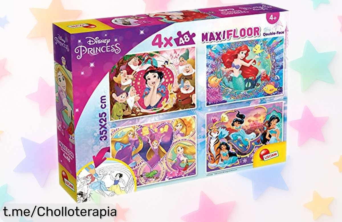 Divertido puzzle de princesas Disney Lisciani con 4×48 piezas que enamorará a los peques; ¡con su doble cara verás horas de juego y creatividad al mejor precio!