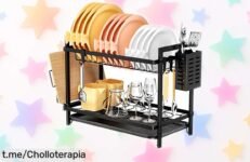 Escurreplatos grande de 2 niveles Fousenuk, el ofertón que hará brillar tu cocina y te regala espacio; ¡aprovecha esta mega rebaja antes de que se acabe!