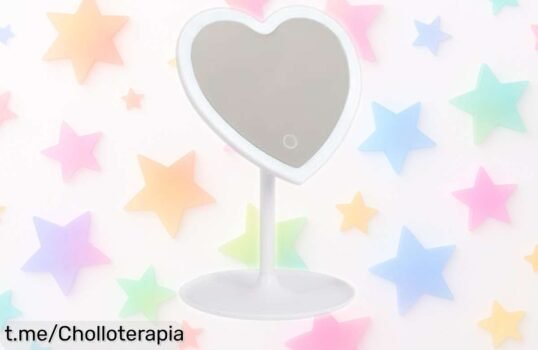 Espejo de maquillaje Flamingueo con luz LED y base en forma de corazón a un precio increíble, ¡no te lo puedes perder y realza tu belleza ya!