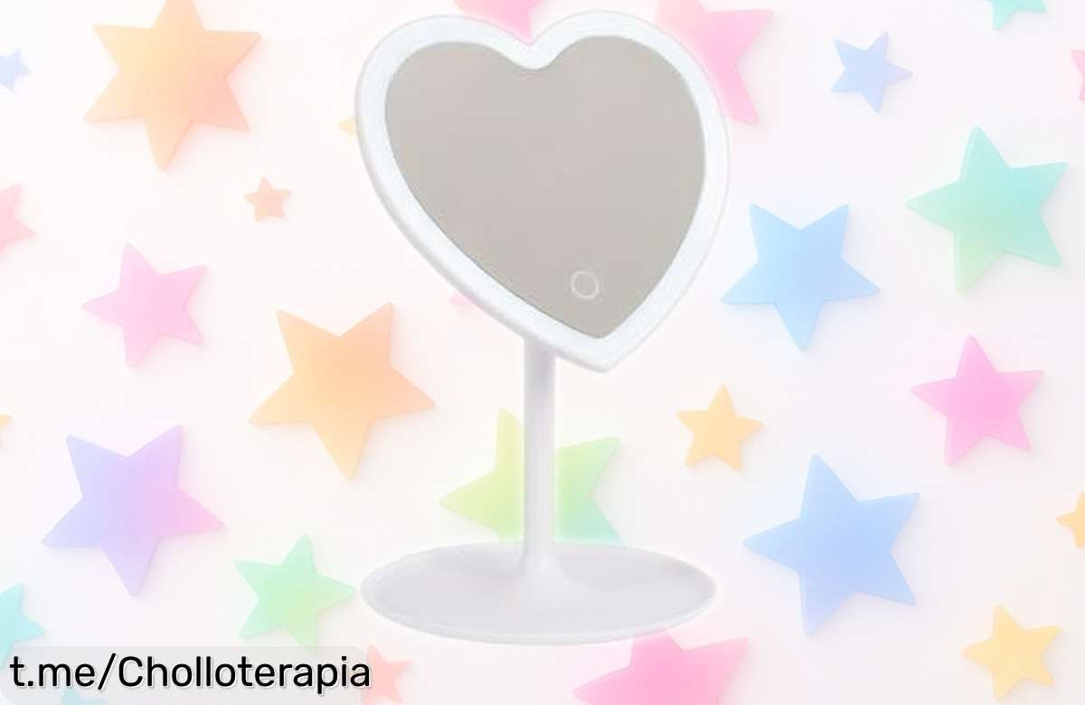 Espejo de maquillaje Flamingueo con luz LED y base en forma de corazón a un precio increíble, ¡no te lo puedes perder y realza tu belleza ya!