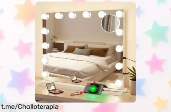 Espejo de maquillaje Mursche Hollywood con 14 LEDs y luz regulable a precio loco, ¡maquíllate como una estrella y carga tu móvil al mismo tiempo! No dejes pasar este ofertón.