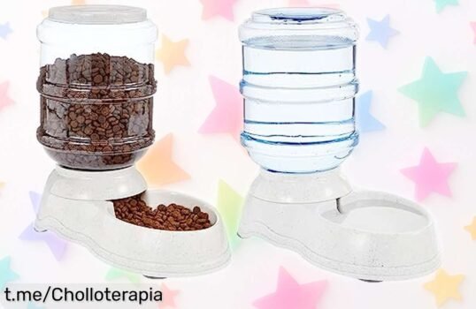 Fantástico dispensador de agua y comida para mascotas Amazon Basics, ¡aprovecha este ofertón que hará tu vida más fácil y evitará líos con tus amigos peludos!