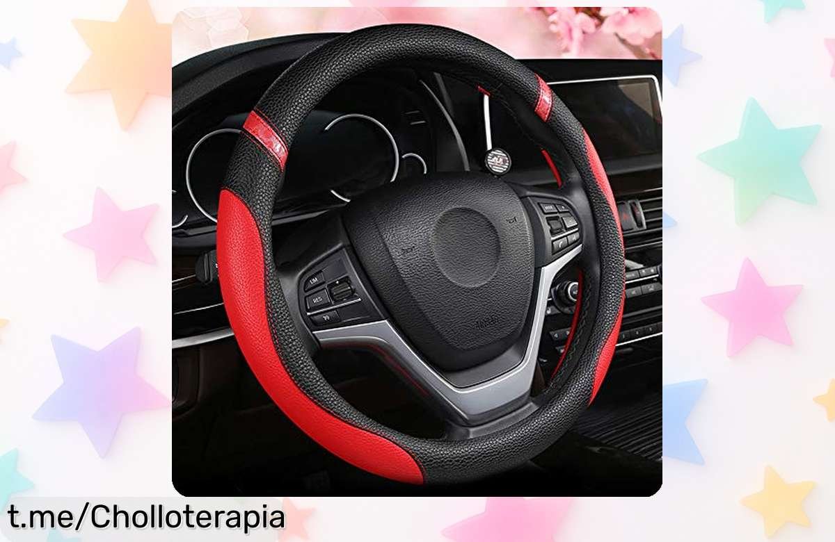 Funda de cuero para volante que mejora el agarre y evita quemaduras, ¡un ofertón a precio tirado! Dale un toque moderno a tu coche y disfruta al volante como nunca.