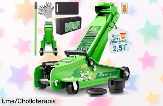 Gato hidráulico TRESKO de 2,5 toneladas con maletín y guantes a precio loco: ¡listo para que levantes tu coche sin esfuerzo y pongas alegría en tu garaje!