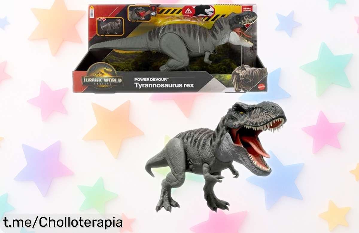 Impresionante figura de tiranosaurio rex Mattel Jurassic World con luces y sonidos, ¡rebajada para que tus peques se diviertan a lo grande! Aprovecha ahora esta oportunidad única.
