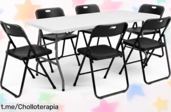 Impresionante mesa plegable de 180 cm con 6 sillas negras, super chollo para tus eventos especiales. ¡Aprovecha este ofertón y sorprende a todos ahora mismo!