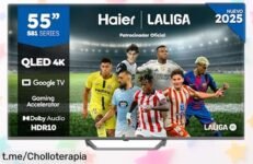 Impresionante televisor QLED 4K de 55” Haier con Google TV y Dolby Audio, rebajado a un precio loco para que disfrutes como nunca del cine en casa. ¡No te lo pienses más!
