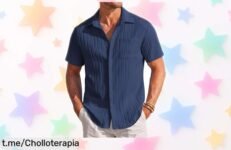 Increíble camisa de manga corta COOFANDY con textura y bolsillo, un ofertón que revitaliza tu armario veraniego antes de que se agote. ¡No te quedes sin la tuya!