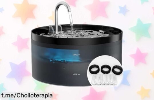 Increíble fuente de agua para gatos GIOTOHUN con luz LED, siempre fresca y silenciosa; 6 filtros incluidos y a un precio que te hará sonreír. ¡No dejes pasar esta oferta única!