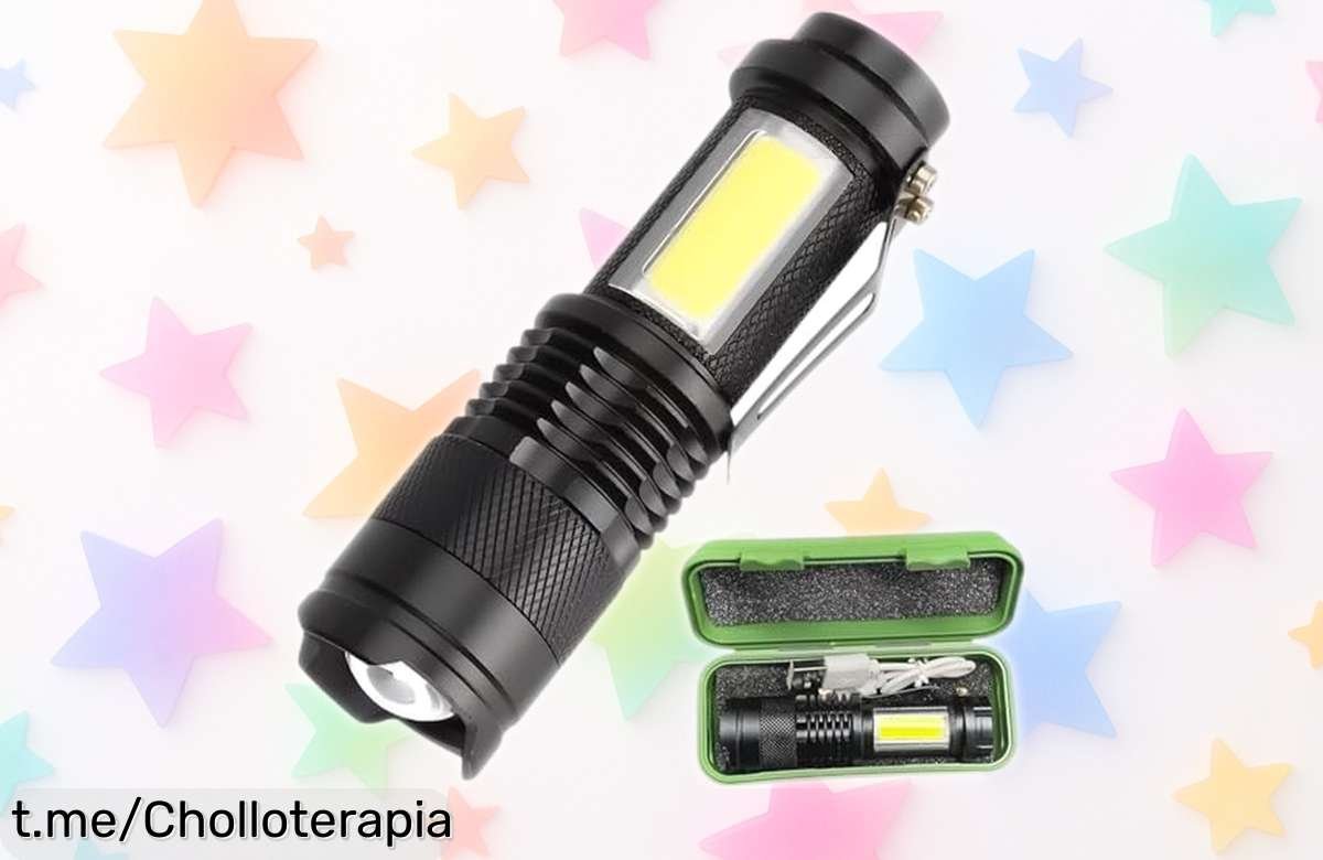 Increíble linterna LED recargable de 2000 lúmenes, ¡con enfoque variable y a precio de risa! No te quedes sin la tuya para tus aventuras al aire libre o en casa.