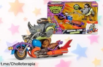 Increíble moto Rockstedy chopper de las Tortugas Ninja con figura y misiles recargables, ¡un pack que derrocha diversión a un precio locura! Aprovecha antes de que se agote.