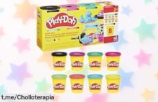 Increíble pack PlayDoh de 8 botes con colores vibrantes, un ofertón a precio loco para potenciar la creatividad de los peques. ¡No te lo pierdas y haz que sueñen en color!